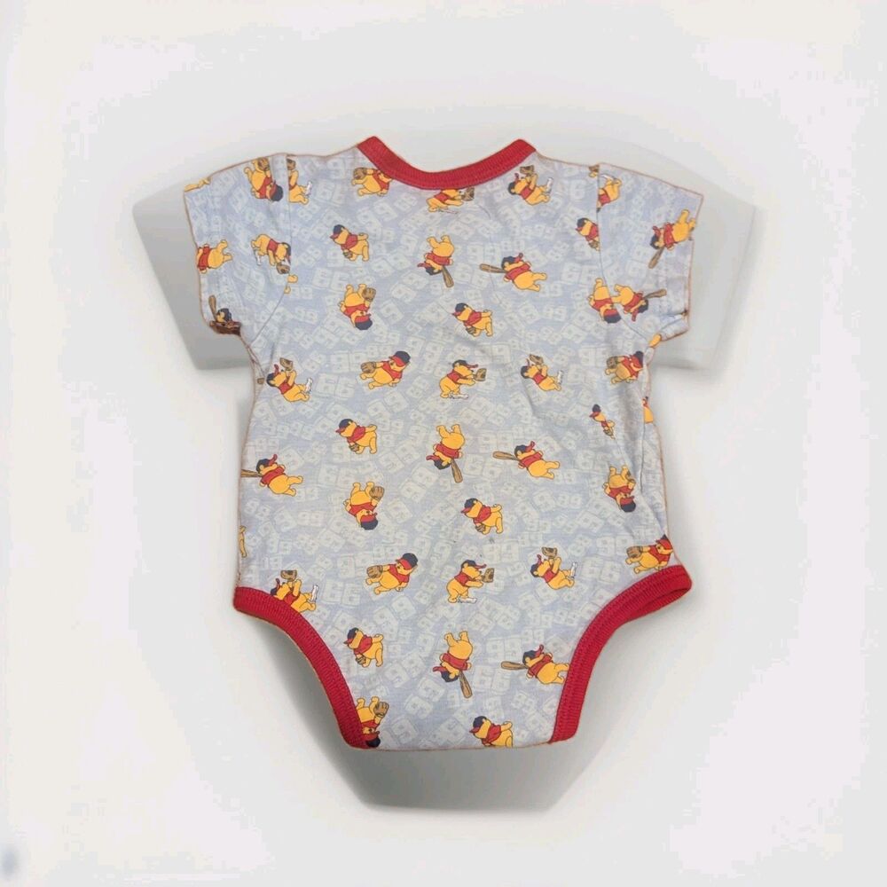 Vintage Disney Winnie The Pooh Baseball One Piece 6-9 months Grey & Red - Picture 4 of 7